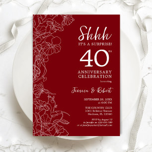 Ruby Red Bloemensurprise 40e verjaardag Kaart