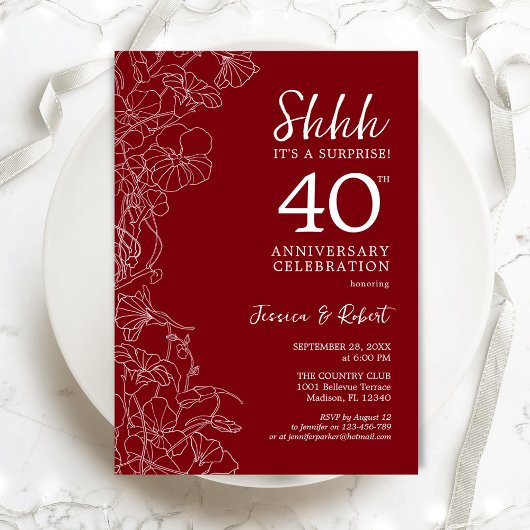 Ruby Red Bloemensurprise 40e verjaardag Kaart