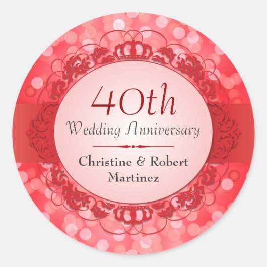 Ruby Red Bokeh 40e Jubileum Sticker (Voorkant)