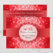 Ruby Red Bokeh 40ste Verjaardagsfeest Kaart (Voorkant / Achterkant)