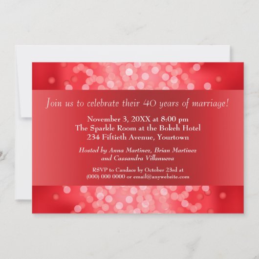 Ruby Red Bokeh 40th Anniversary Party Kaart (Achterkant)