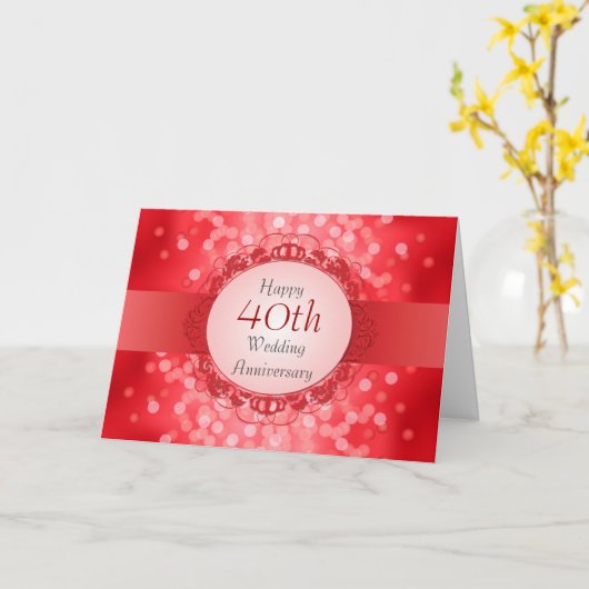 Ruby Red Bokeh 40th Jubileum Kaart (Gele Bloem)