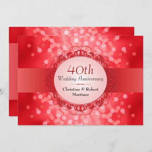 Ruby Red Bokeh 40th Jubileum Party Kaart (Voorkant / Achterkant)