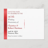 Ruby Red Bokeh Bewaar de datum 40e Jubileum Aankondigingskaart (Achterkant)