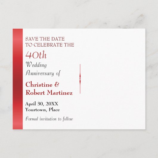 Ruby Red Bokeh Bewaar de datum 40e Jubileum Aankondigingskaart (Achterkant)