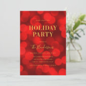 Ruby Red Bokeh Lights Faux Gold Holiday Party Kaart (Staand voorkant)