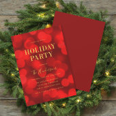 Ruby Red Bokeh Lights Faux Gold Holiday Party Kaart