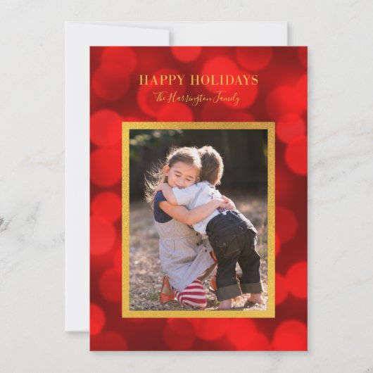 Ruby Red Bokeh Lights Faux Gold Prettige feestdage Feestdagenkaart (Voorkant)