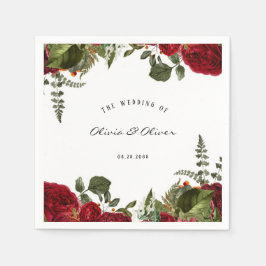 Ruby Red Botanical Peonies Wedding Servet