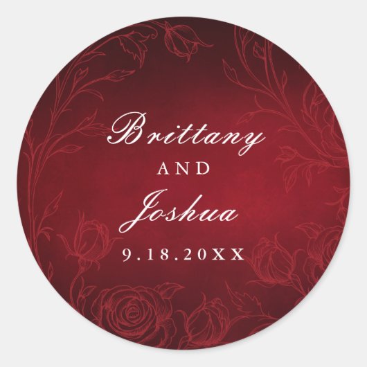 Ruby Red Botanische Rozen Tuin Bruiloft Ronde Sticker (Voorkant)