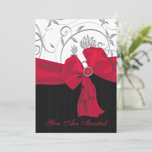 Ruby Red Bow Wedding Rehearsal Dinner Uitnodiging (Staand voorkant)