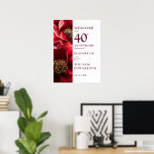 Ruby Red Chic Bloemen 40e Verjaardag Welkomstbord Poster (Thuiskantoor)