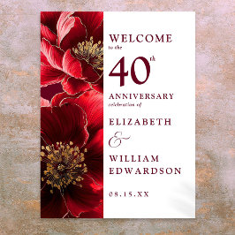 Ruby Red Chic Bloemen 40e Verjaardag Welkomstbord Poster