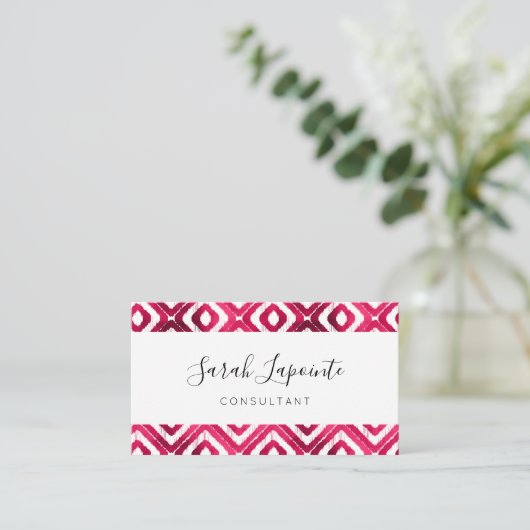 Ruby Red Chic & Elegant Ikat Pattern Visitekaartje (Staand voorkant)