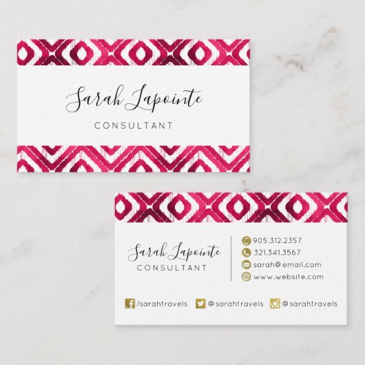 Ruby Red Chic & Elegant Ikat Pattern Visitekaartje (Voorkant / Achterkant)