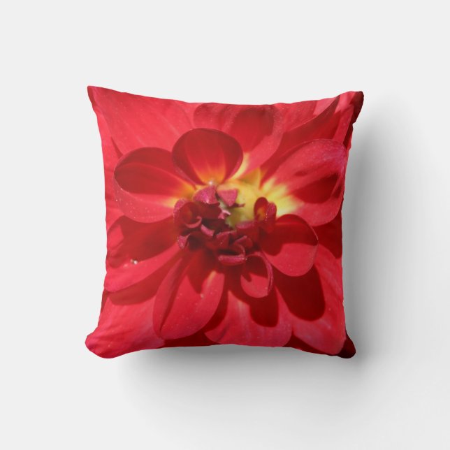 Ruby Red Dahlia Flower Kussen (Voorkant)