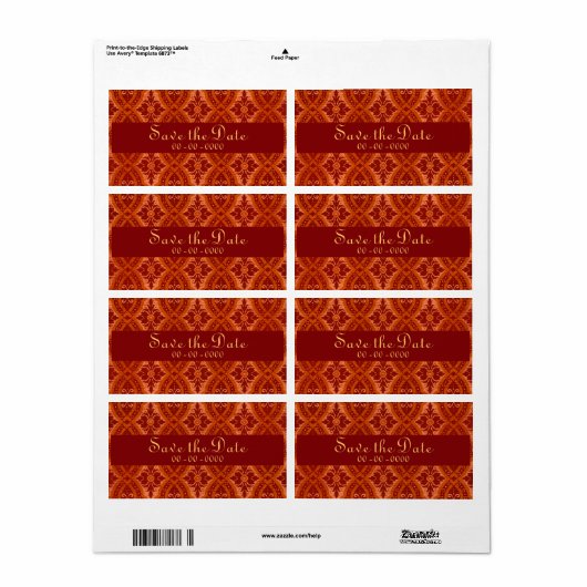 Ruby Red Damask Designer Label (Full Sheet)