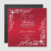Ruby Red Decoration 25th Birthday Magnetische Uitnodiging (Voorkant / Achterkant)