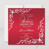 Ruby Red Decoration 25th Birthday Magnetische Uitnodiging (Voorkant)