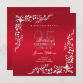 Ruby Red Decoration 25th Birthday Save The Date (Voorkant / Achterkant)