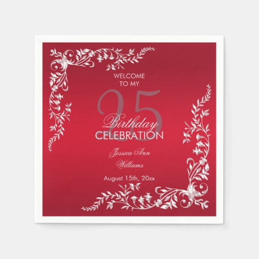 Ruby Red Decoration 25th Birthday Servet (Voorkant)