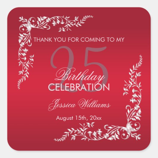 Ruby Red Decoration 25th Birthday Vierkante Sticker (Voorkant)