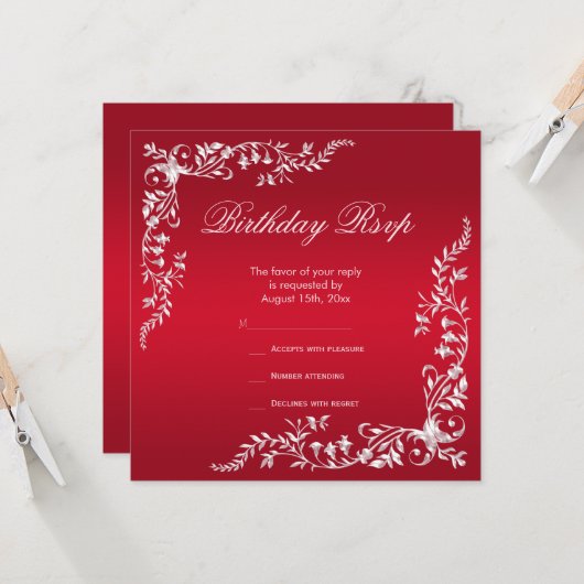 Ruby Red Decoration Birthday RSVP (Voorkant / Achterkant in situ)