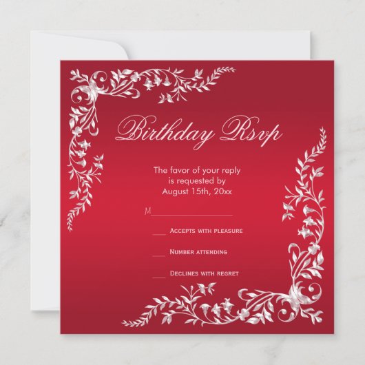 Ruby Red Decoration Birthday RSVP (Voorkant)