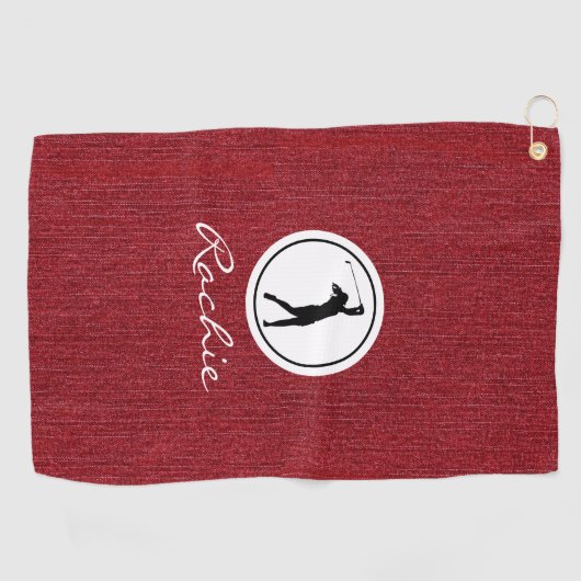 Ruby Red Denim Fabric Print, Vrouw Golfhanddoek (Horizontaal)