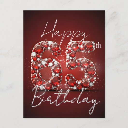 Ruby Red & Diamond Glitter 65th Birthday Briefkaart (Voorkant)