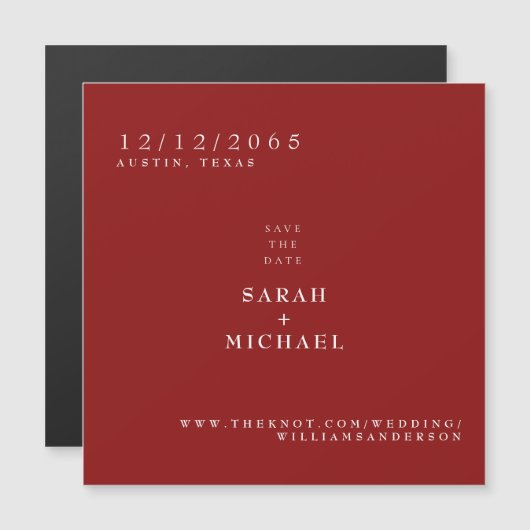 Ruby Red Eenvoudige Trouwmagneet Save the Date (Voorkant / Achterkant)