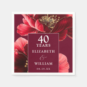 Ruby Red Elegant Floral 40e Jubileum Servet