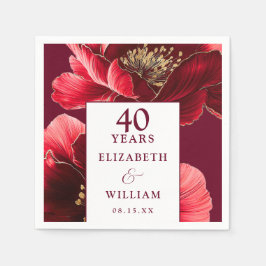 Ruby Red Elegant Floral 40e Jubileum Servet