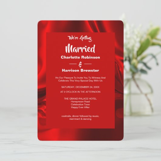 Ruby Red Elegant Geripelde Zijdezachte Satijn Clas Kaart (Staand voorkant)