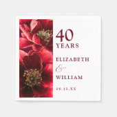 Ruby Red Elegant Modern Floral 40e Jubileum Servet (Voorkant)
