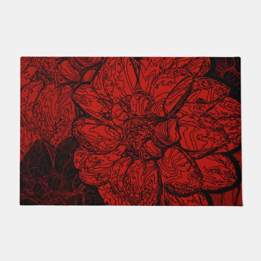 Ruby Red en Black Dahlia Floral Pattern Deurmat (Voorkant)