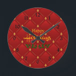 Ruby Red en Gold Art Deco/Art Nouveau Ronde Klok<br><div class="desc">Mooie ruby-rode en nepkleuren,  een kunstmatig deco/art nouveau-patroon.</div>