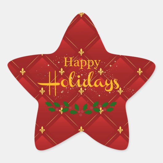 Ruby Red en Gold Art Deco/Art Nouveau Ster Sticker (Voorkant)