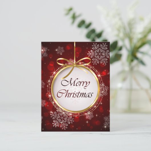 Ruby Red en Gold Ornament Chritsmas Briefkaart (Staand voorkant)