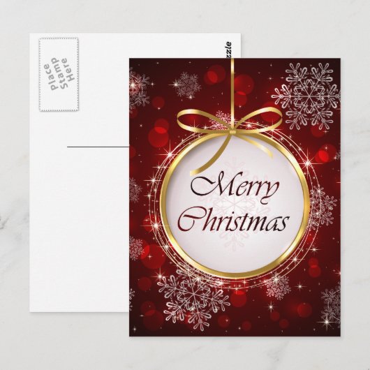 Ruby Red en Gold Ornament Chritsmas Briefkaart (Voorkant / Achterkant)