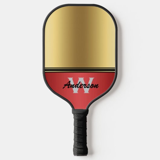 Ruby Red en Gold personaliseren Monogram & Naam Pickleball Paddle (Voorkant)