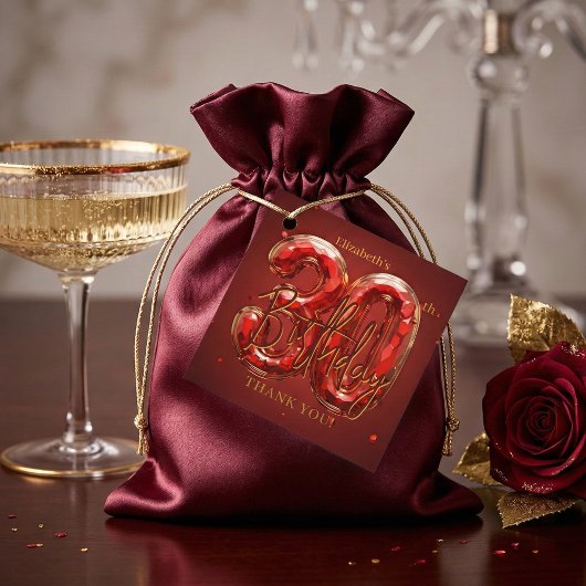 Ruby Red en Goud 30e Verjaardagsfeest Dank je wel Bedankjes Labels
