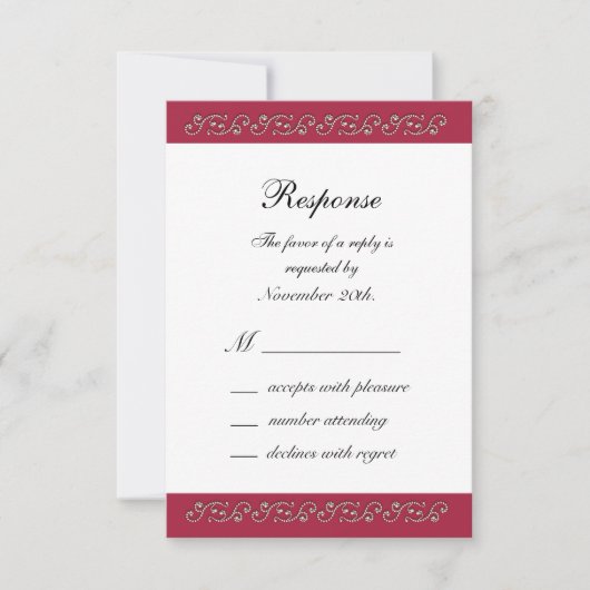Ruby Red en Pearls RSVP Kaartje (Voorkant)