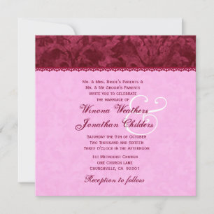 Ruby Red en Pink Damask Wedding Sjabloon V16 Kaart