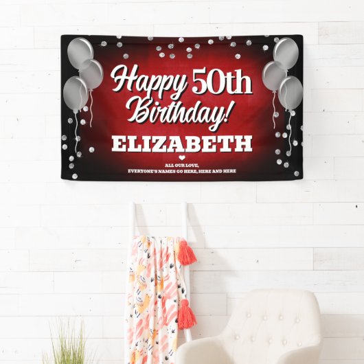 Ruby Red en Silver Happy Birthday Banner (Insitu)