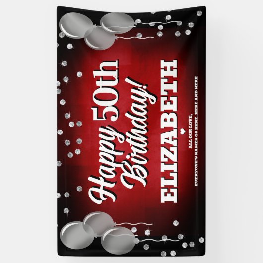 Ruby Red en Silver Happy Birthday Banner (Verticaal)