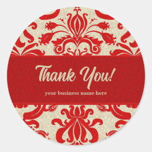 Ruby Red en Taupe Damask Perfect voor Bedrijven Ronde Sticker