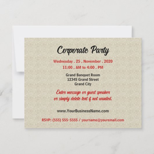 Ruby Red en Taupe Damask Professioneel Bedrijf Kaart (Achterkant)