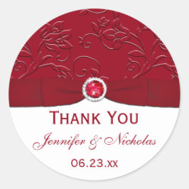 Ruby Red en White Floral Wedding Favor Sticker