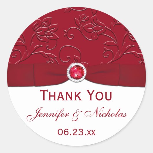 Ruby Red en White Floral Wedding Favor Sticker (Voorkant)